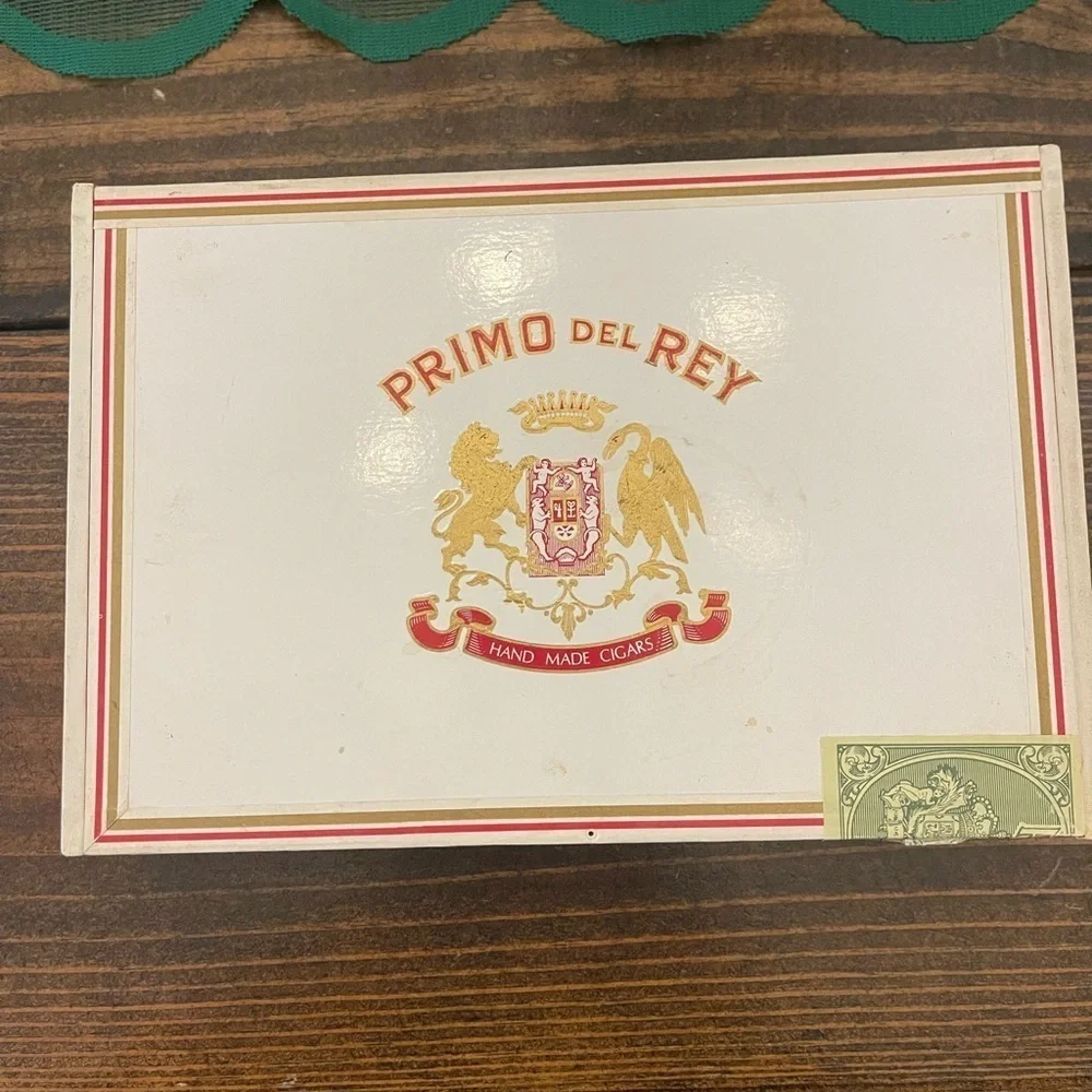 White and Red Storage Box with Decorative Emblem